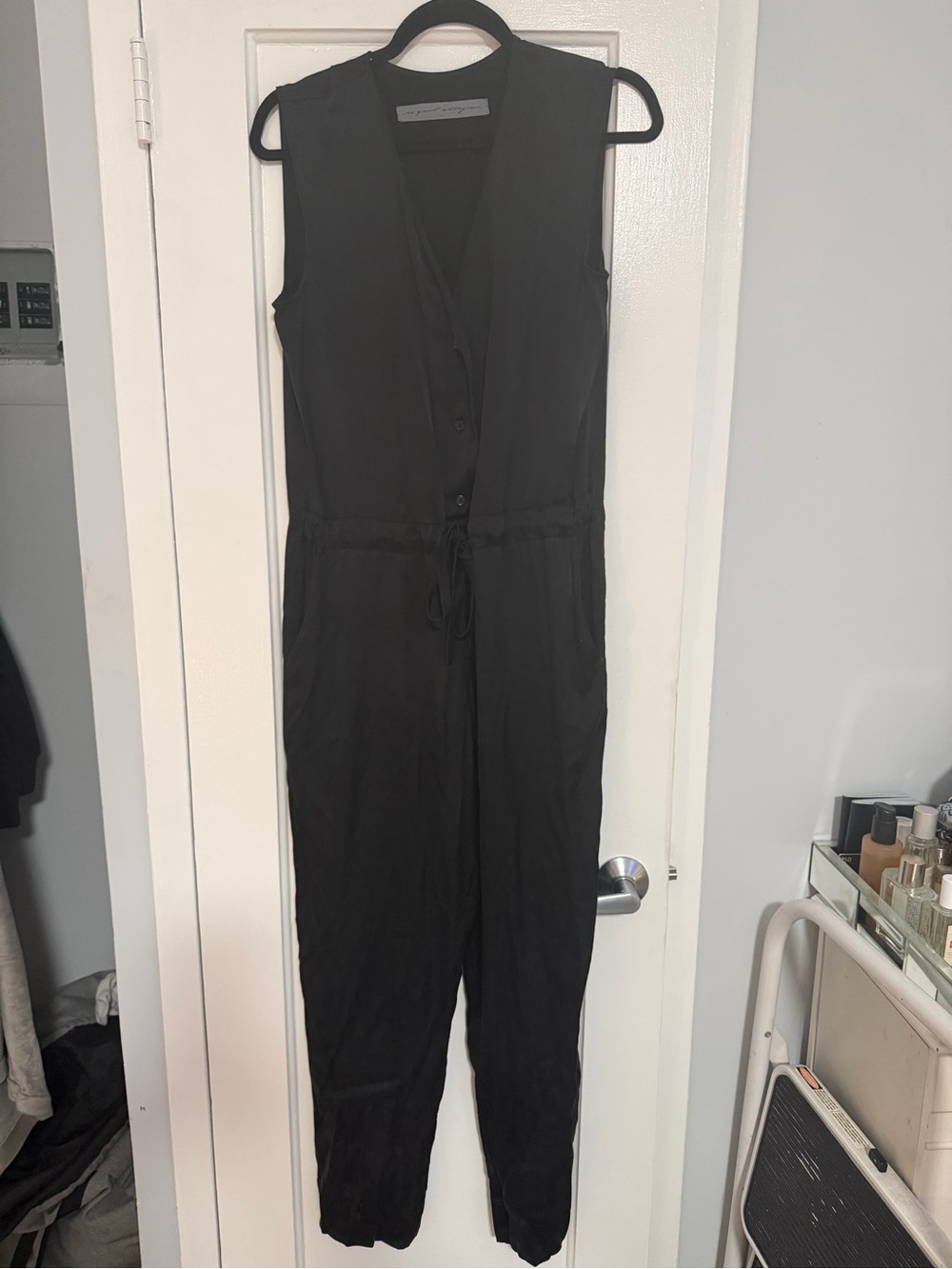 Raquel Allegra Silk Black Sleeveless Jumpsuit Size M